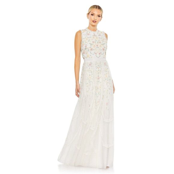 NWT Mac Duggal Womens Embellished Mesh Evening Dress Sz 14